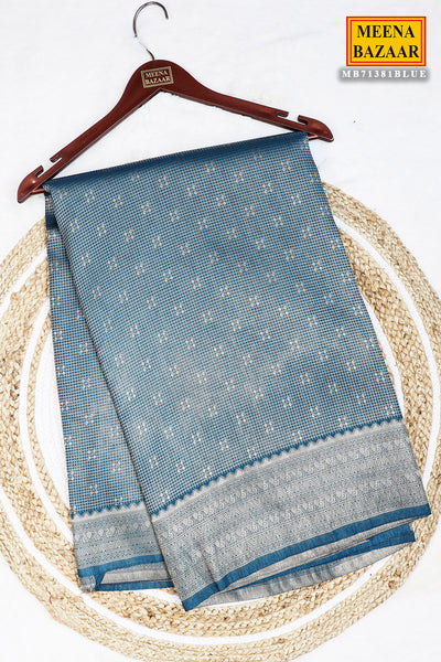 Blue Silk Zari Woven Printed Saree