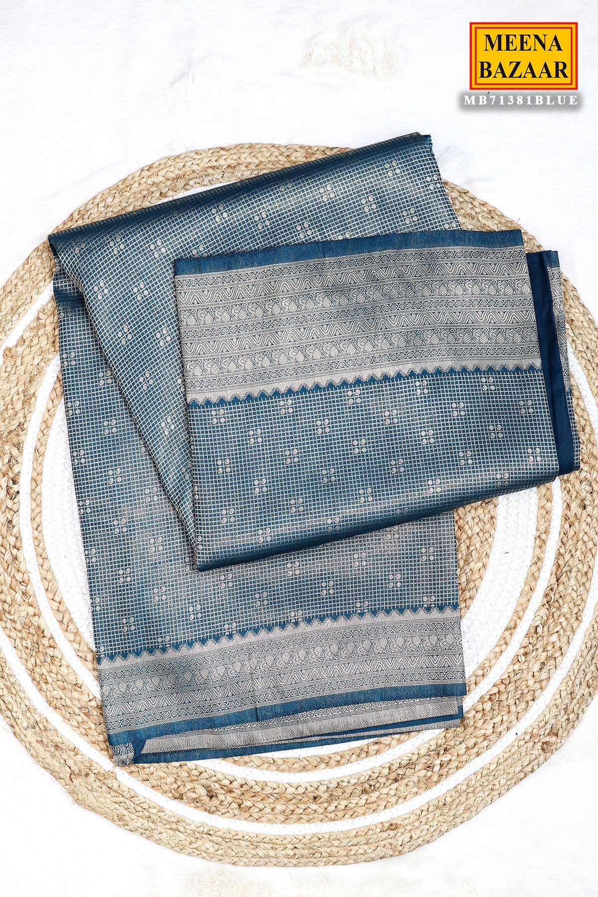 Blue Silk Zari Woven Printed Saree