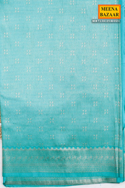 Firozi Silk Zari Woven Printed Saree