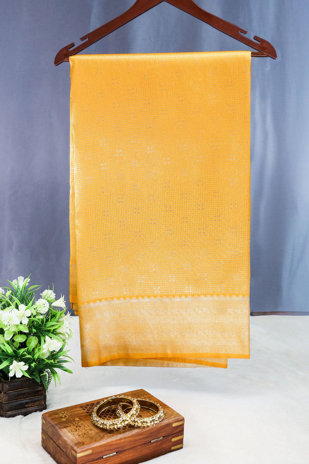 Mustard Silk Zari Woven Printed Saree