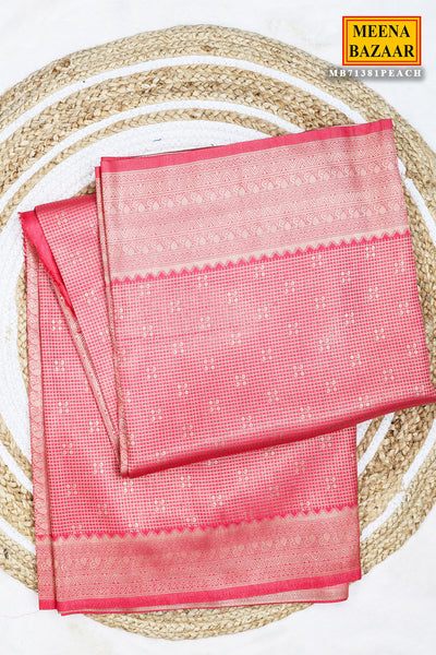 Peach Silk Zari Woven Printed Saree