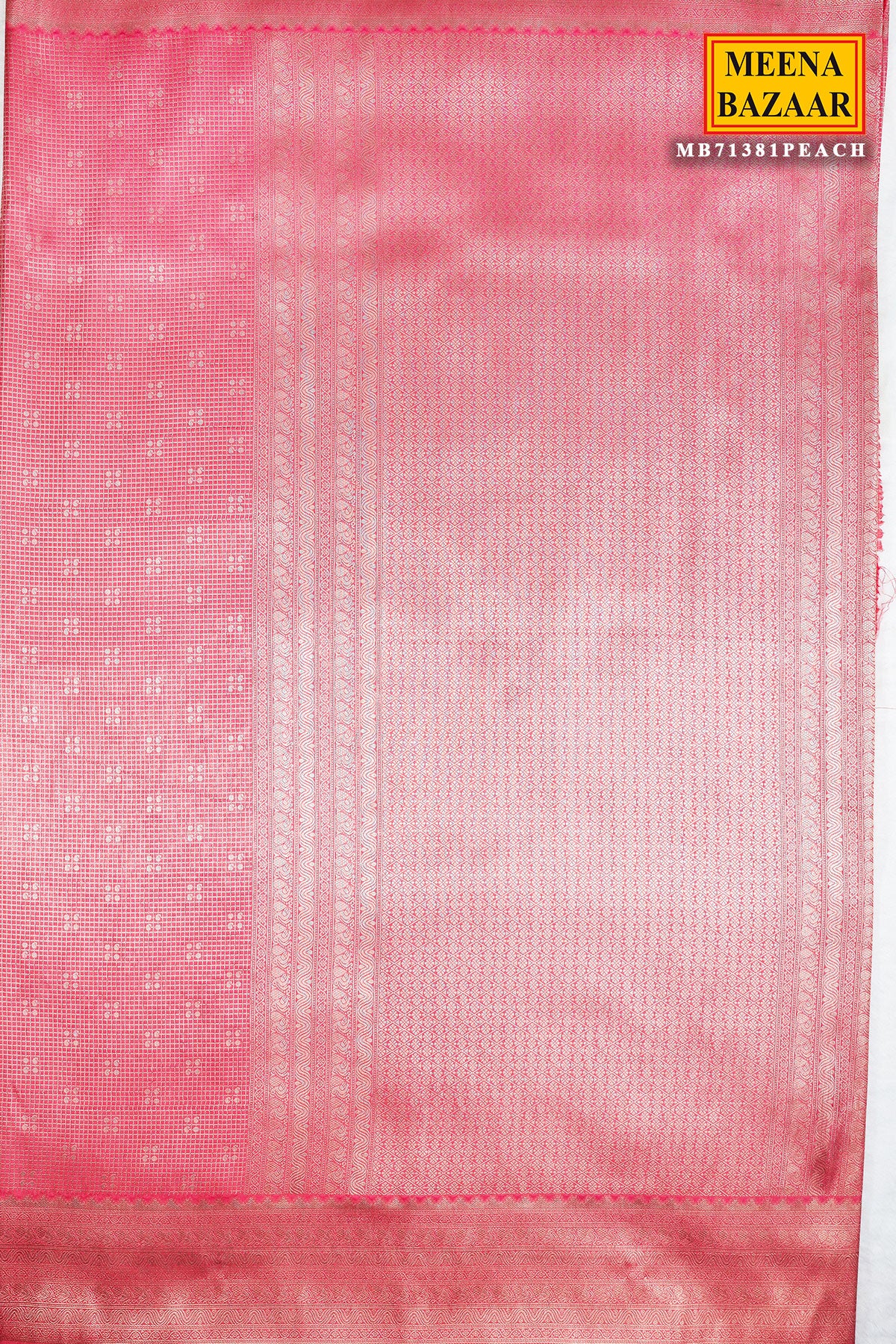 Peach Silk Zari Woven Printed Saree