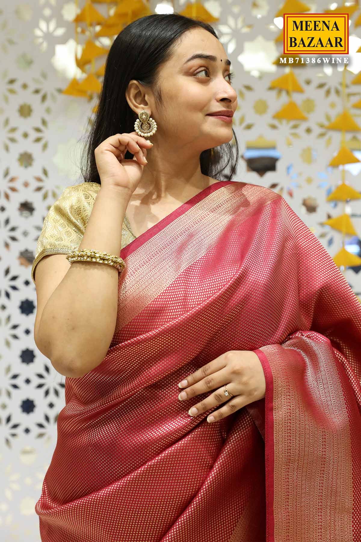 Wine Silk Zari Woven Saree