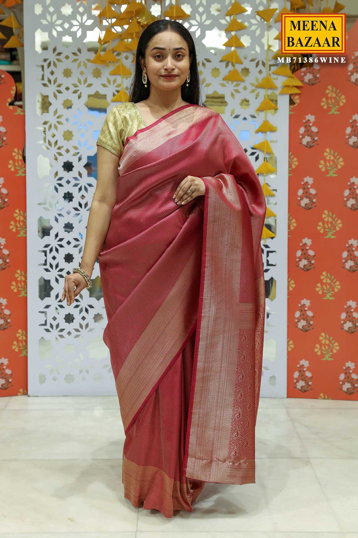 Wine Silk Zari Woven Saree