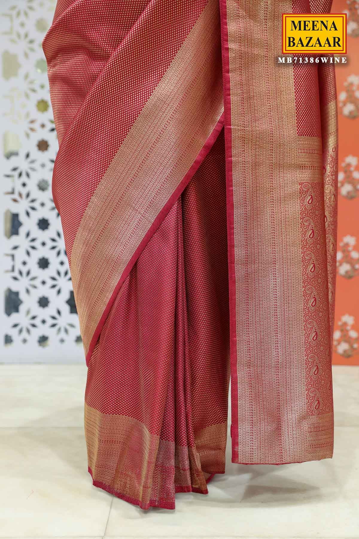 Wine Silk Zari Woven Saree