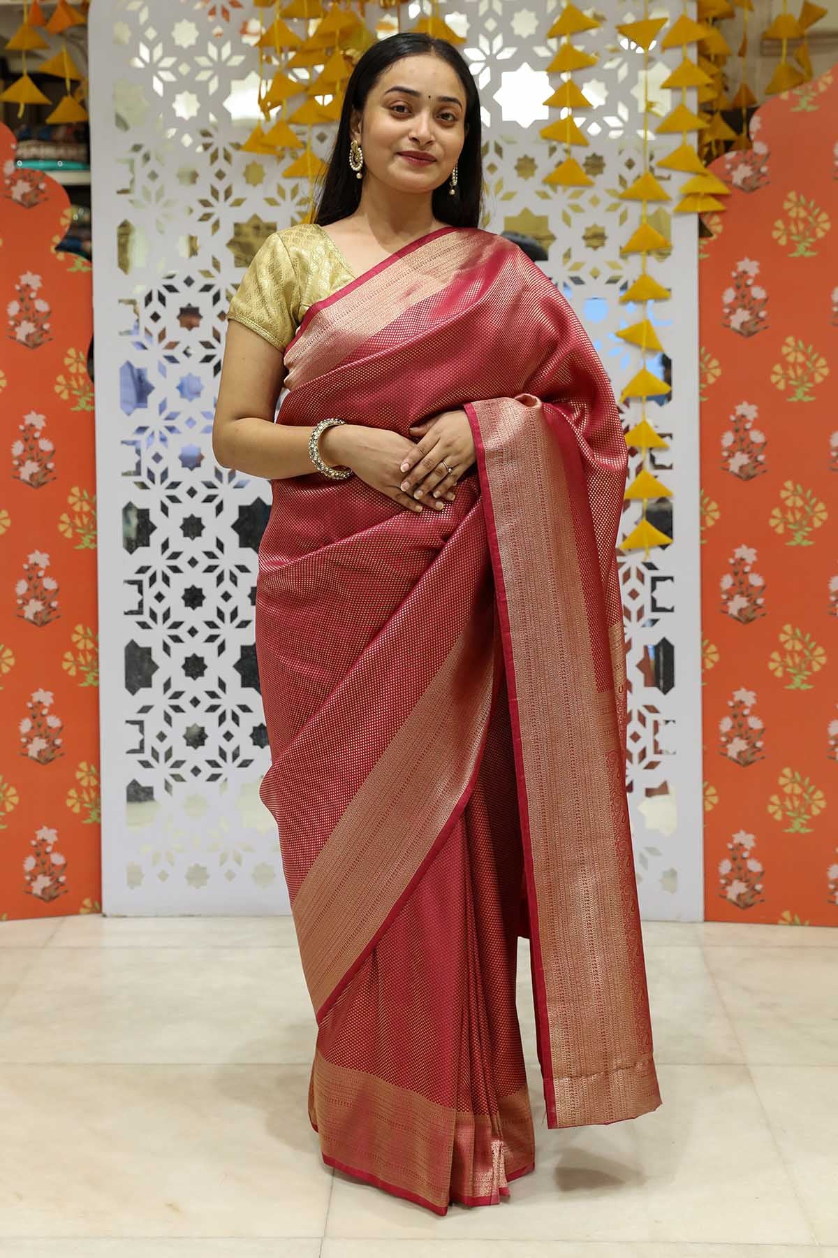 Wine Silk Zari Woven Saree