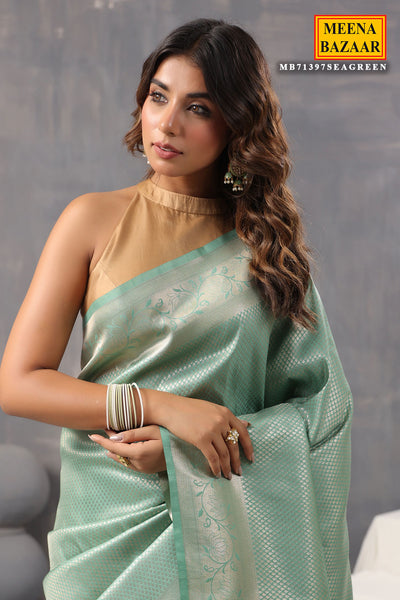 Sea Green Silk Zari Weaving Saree