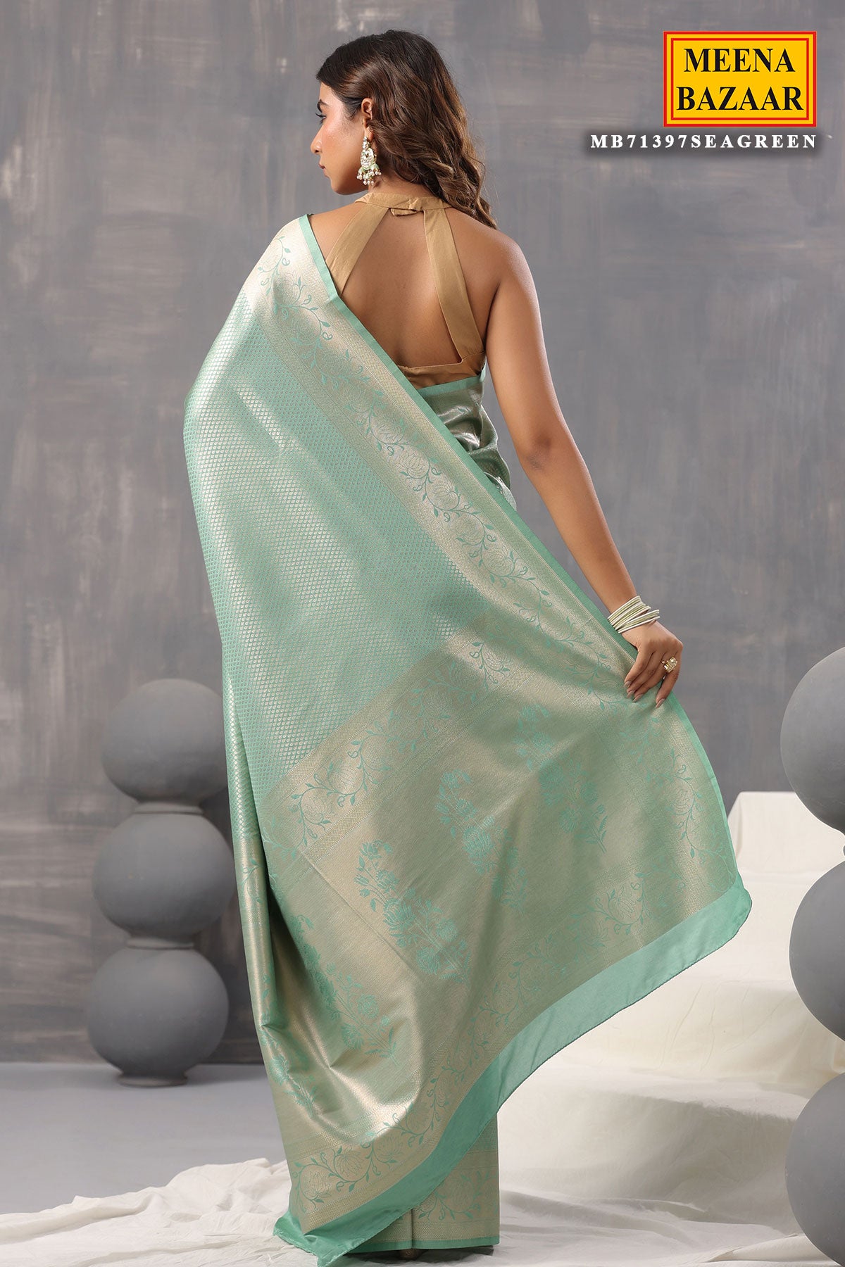 Sea Green Silk Zari Weaving Saree