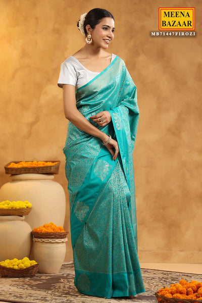 Firozi Silk Saree With Zari Weaving