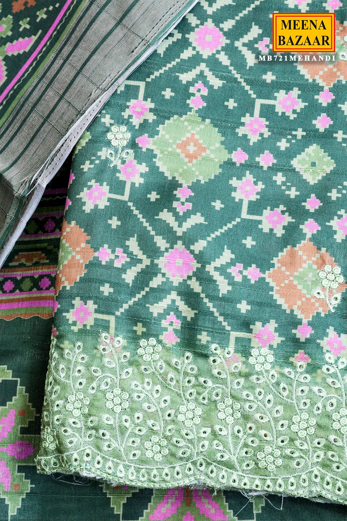 Mehandi Tussar Printed Unstitched Suit with Printed Dupatta