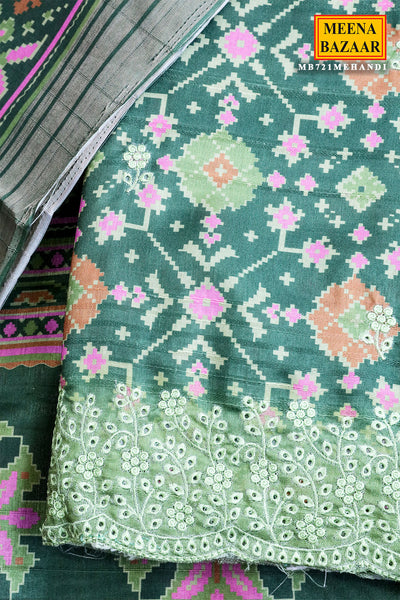 Mehandi Tussar Printed Unstitched Suit with Printed Dupatta