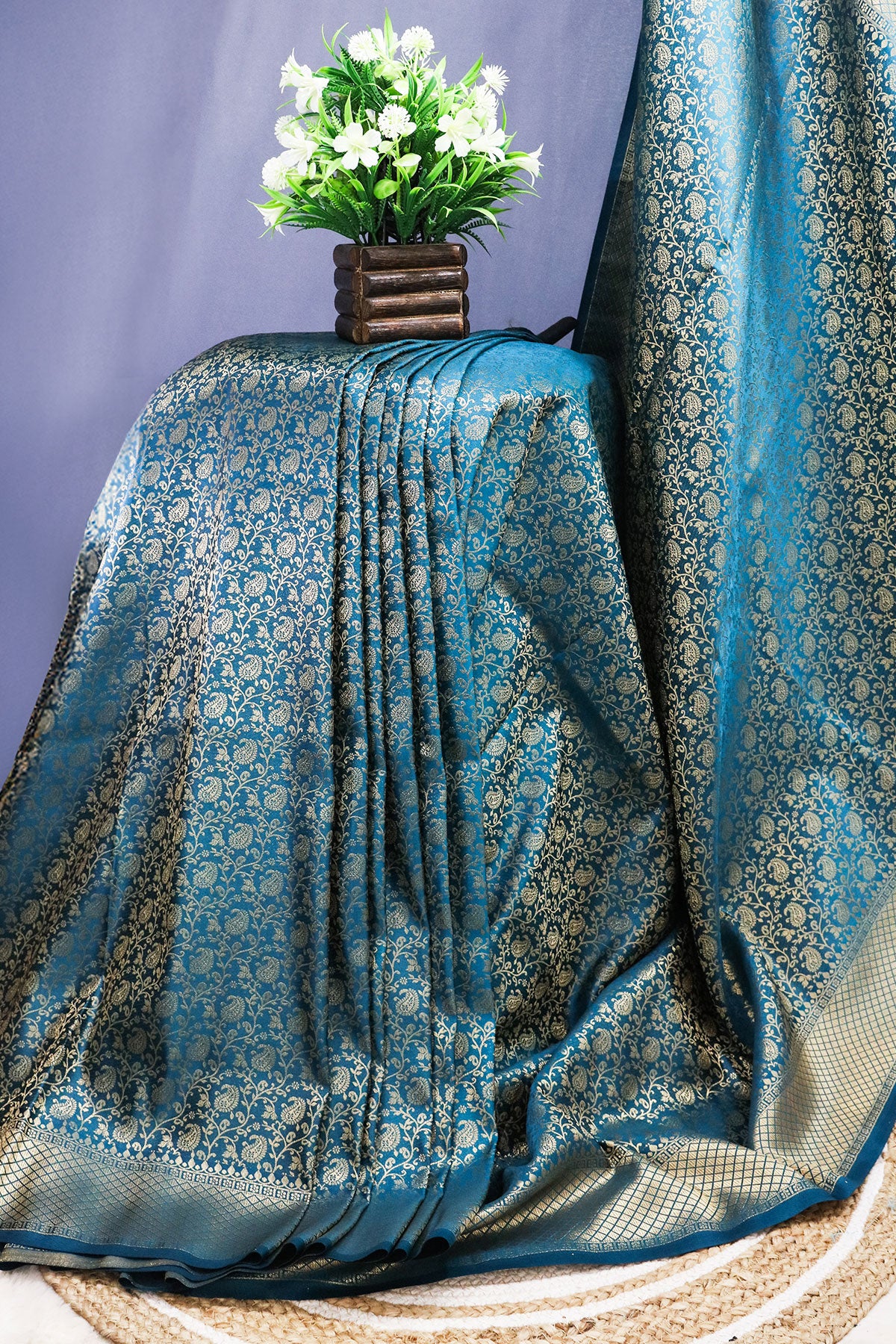 Blue Silk Zari Weaving Saree With Tassels