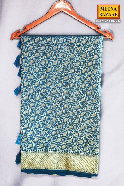 Blue Silk Zari Weaving Saree With Tassels