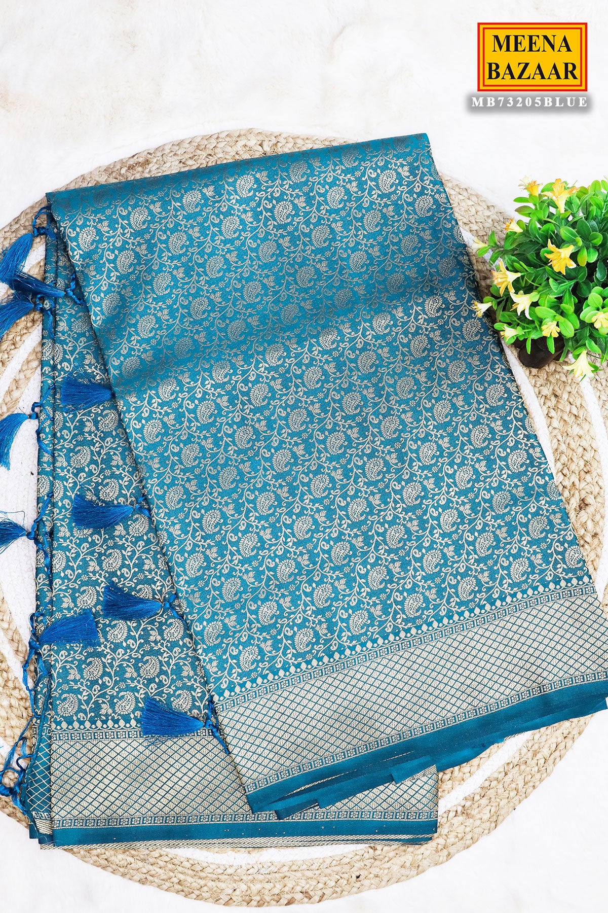 Blue Silk Zari Weaving Saree With Tassels