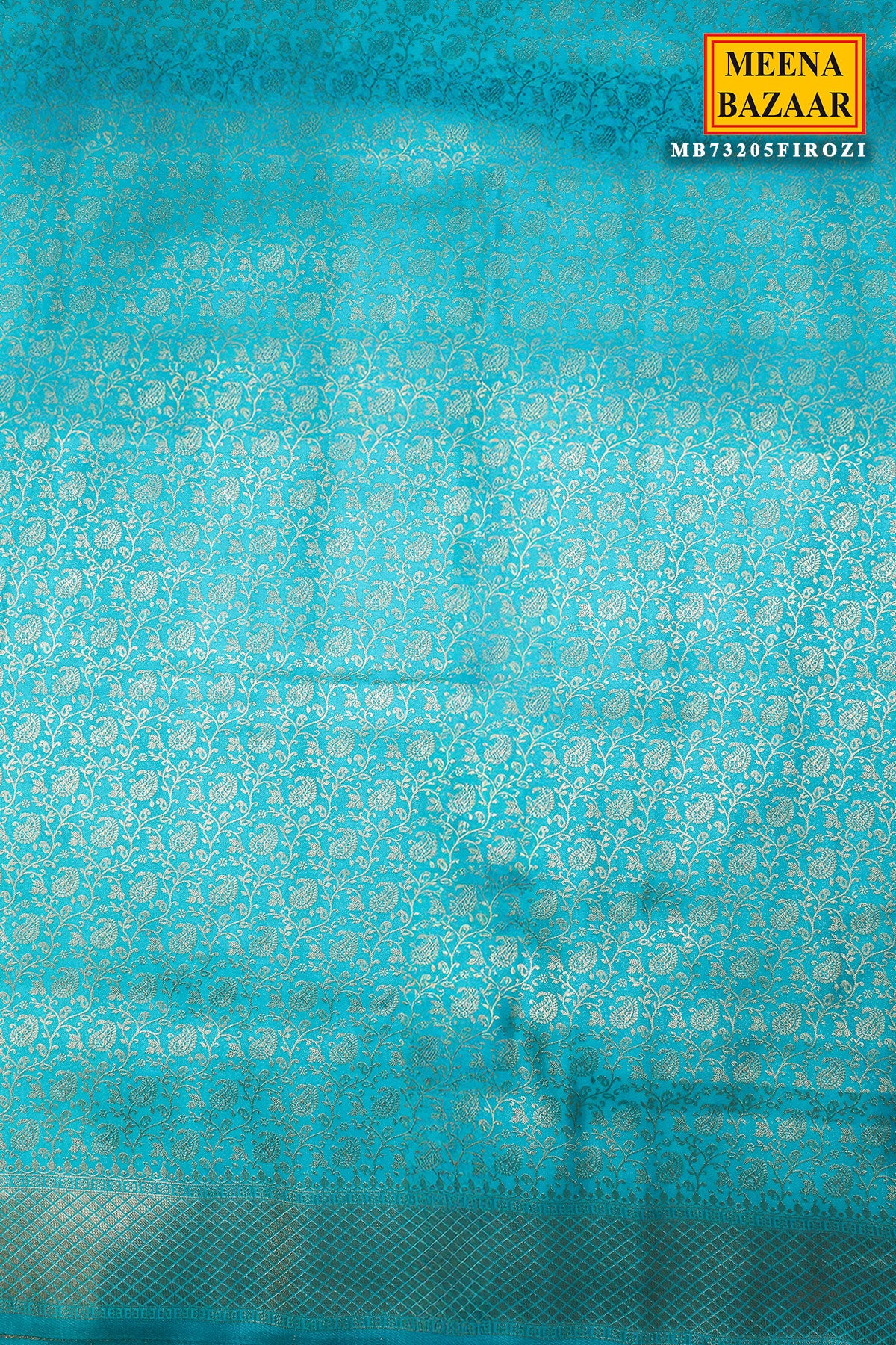 Firozi Silk Zari Weaving Saree With Tassels