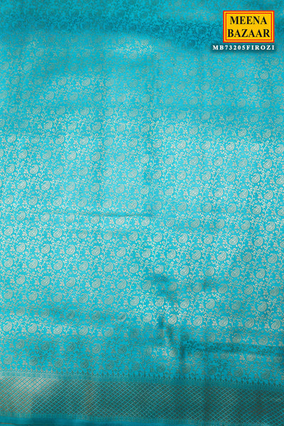 Firozi Silk Zari Weaving Saree With Tassels