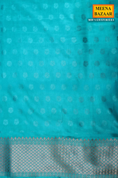 Firozi Silk Zari Weaving Saree With Tassels