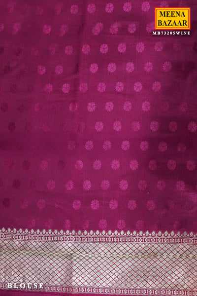 Wine Silk Zari Weaving Saree With Tassels