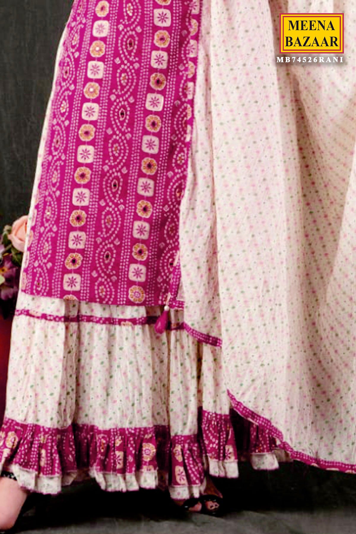Rani Cotton Bandhani Printed Embroidered Suit