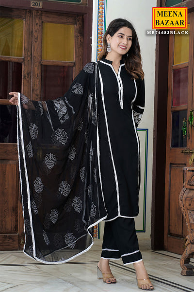Black Muslin Lace Embroidered Suit