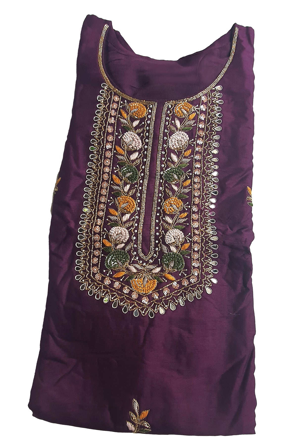 Wine Silk Embroidered Suit with Woven Banarasi Dupatta