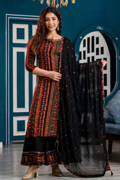 Black Rayon Sequins Embroidered Palazzo Suit Set