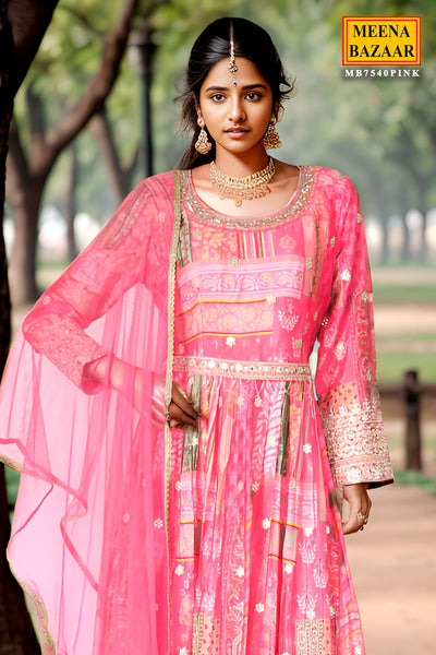 Pink Chinon Embroidered Gown