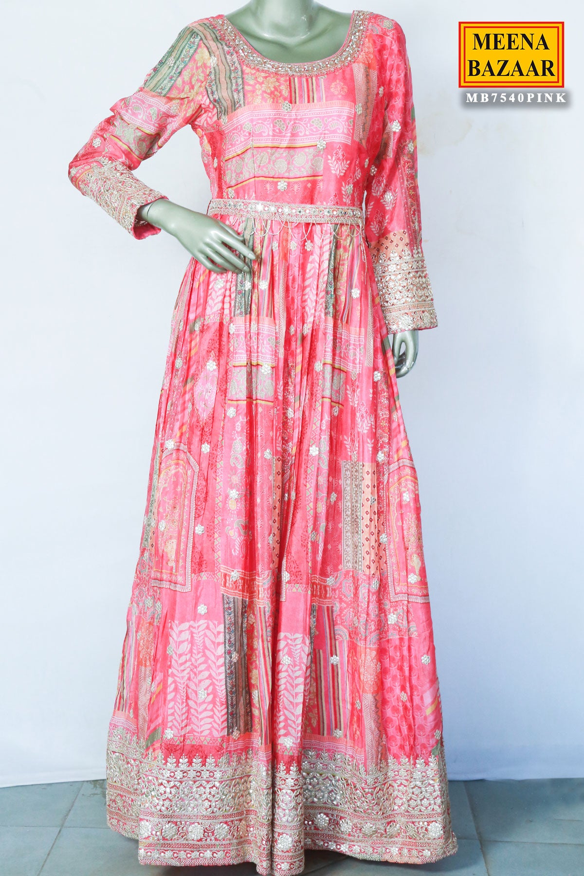 Pink Chinon Embroidered Gown