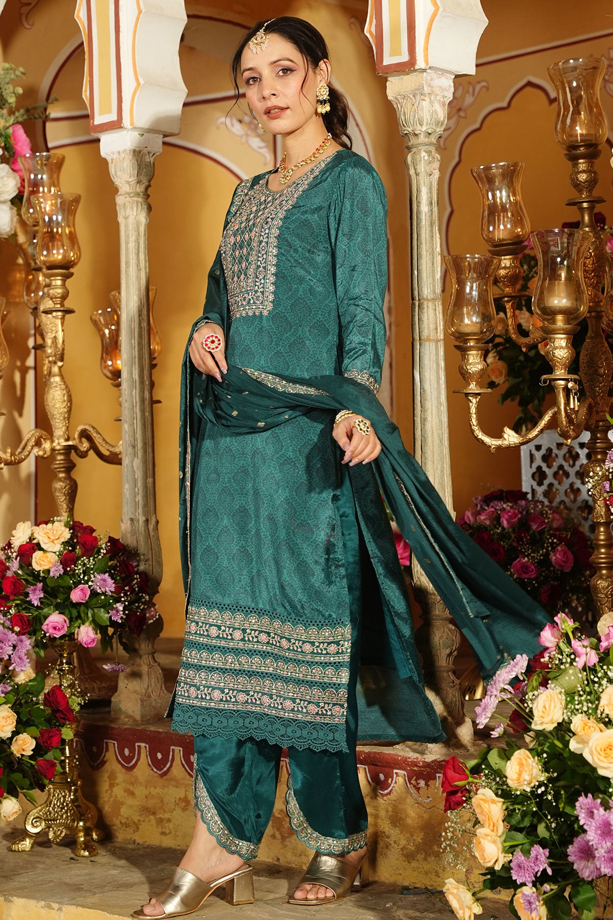 Rama Chinon Threadwork Sequins and Zari Embroidered Suit