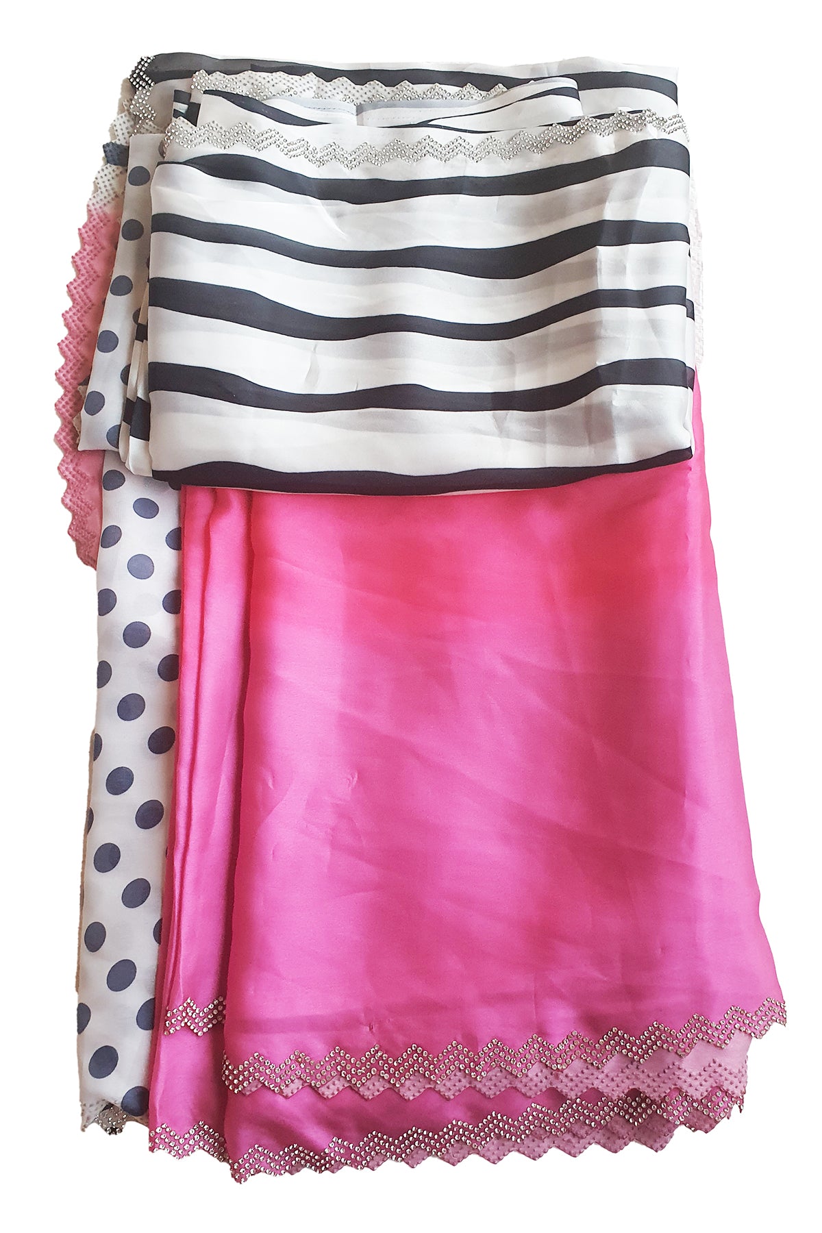 Pink White Satin Swarovski Embroidered Saree