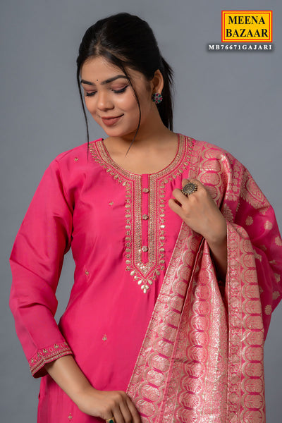 Gajari Pink Muslin Neckline Embroidered Suit