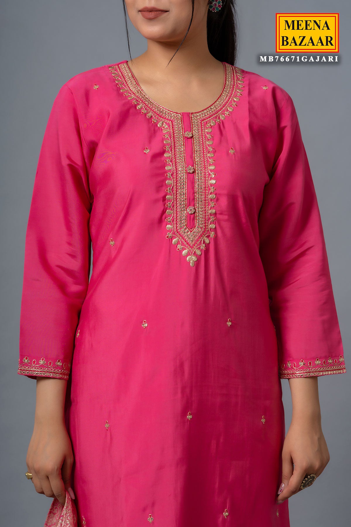 Gajari Pink Muslin Neckline Embroidered Suit