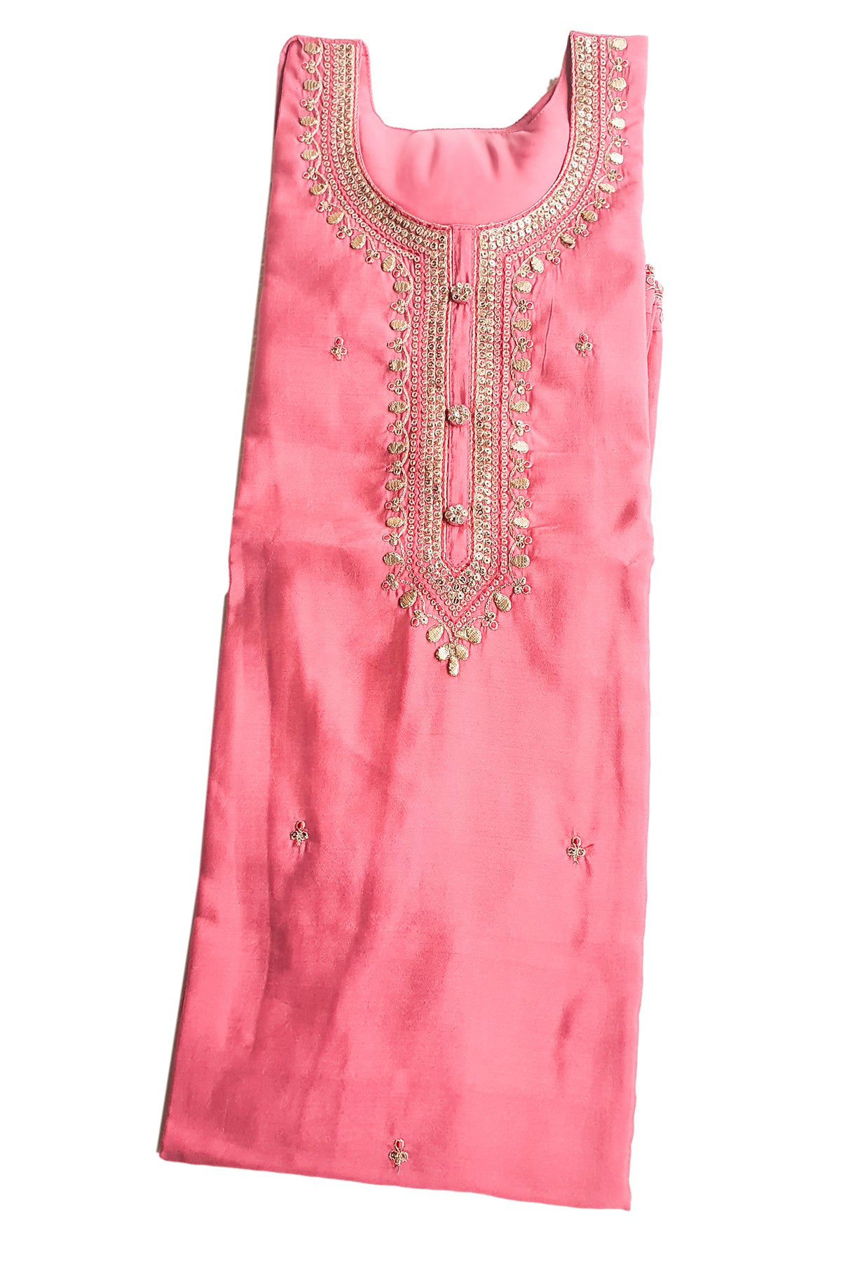 Gajari Pink Muslin Neckline Embroidered Suit