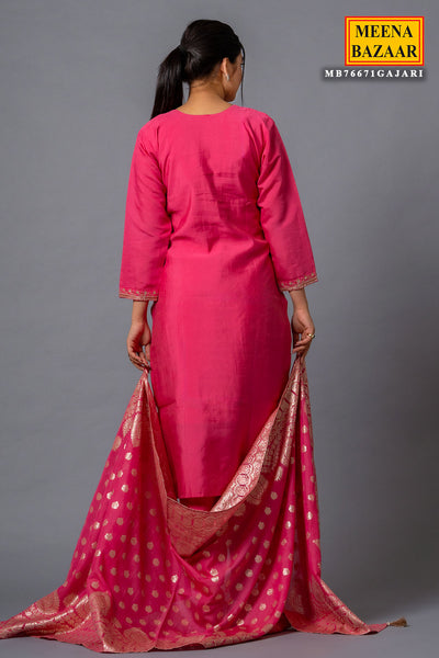 Gajari Pink Muslin Neckline Embroidered Suit