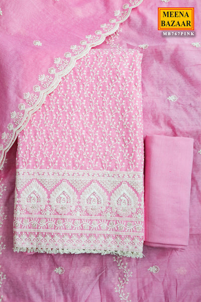 Pink Cotton Embroidered Unstitched Suit