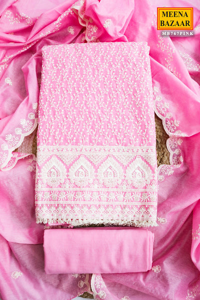 Pink Cotton Embroidered Unstitched Suit
