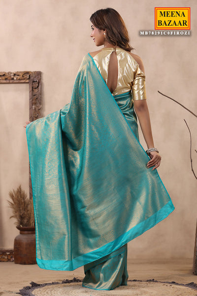 Firozi Blended Silk Zari Woven Saree