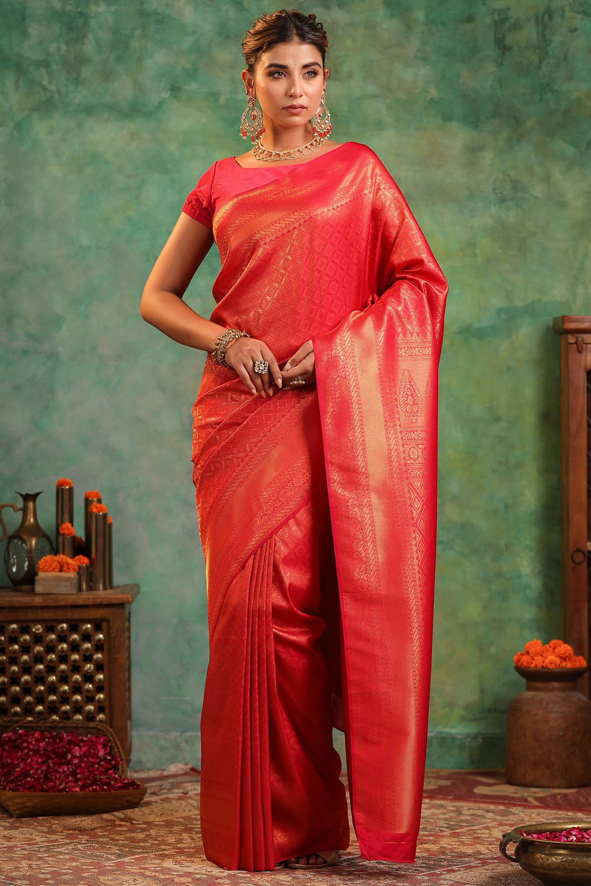 Rani Silk Zari Woven Embroidered Saree