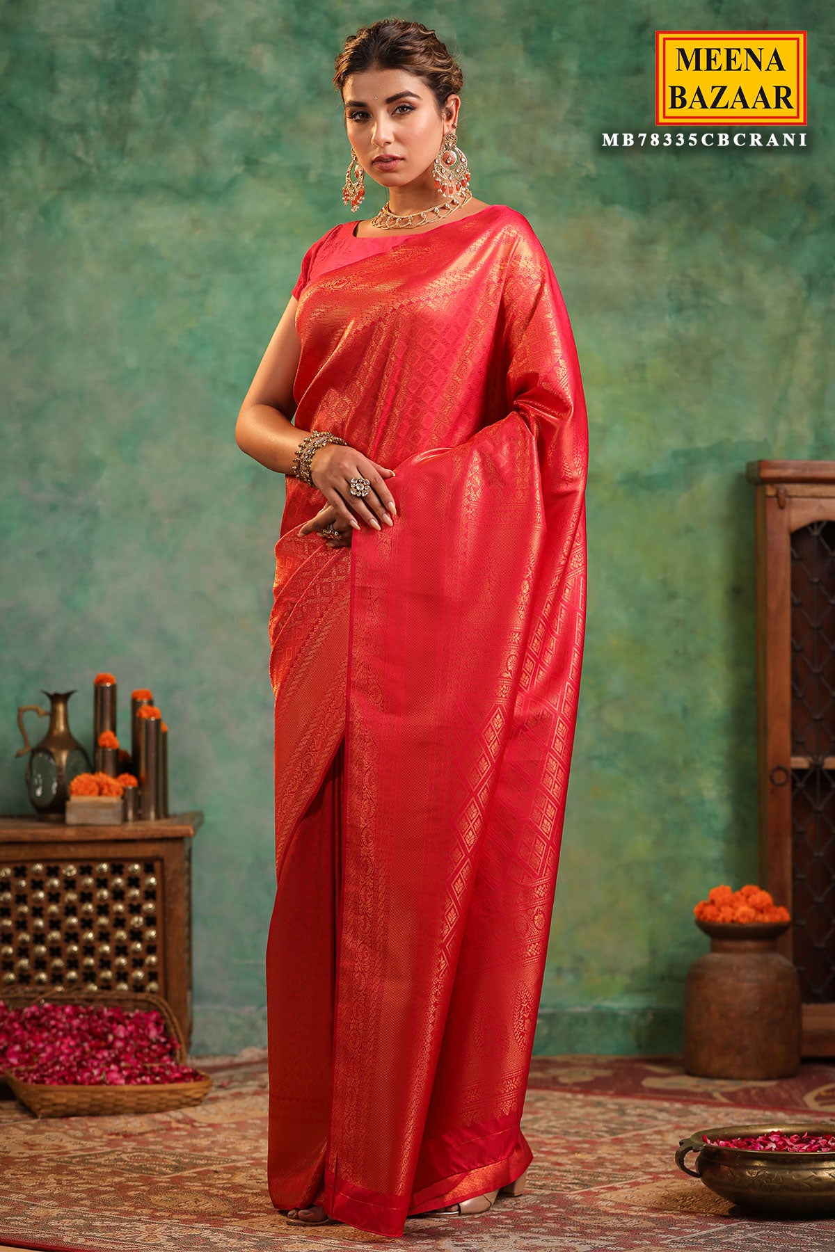 Rani Silk Zari Woven Embroidered Saree