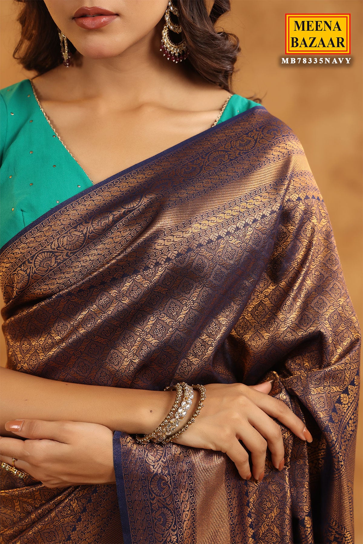 Navy Silk Zari Woven Embroidered Saree