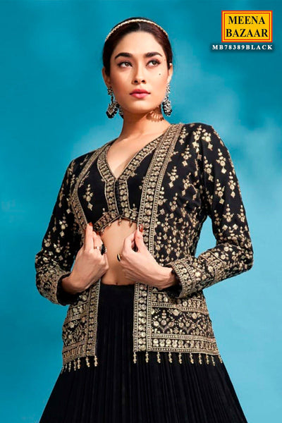 Black Georgette Zari and Sequins Embroidered 4-Piece Lehenga Set