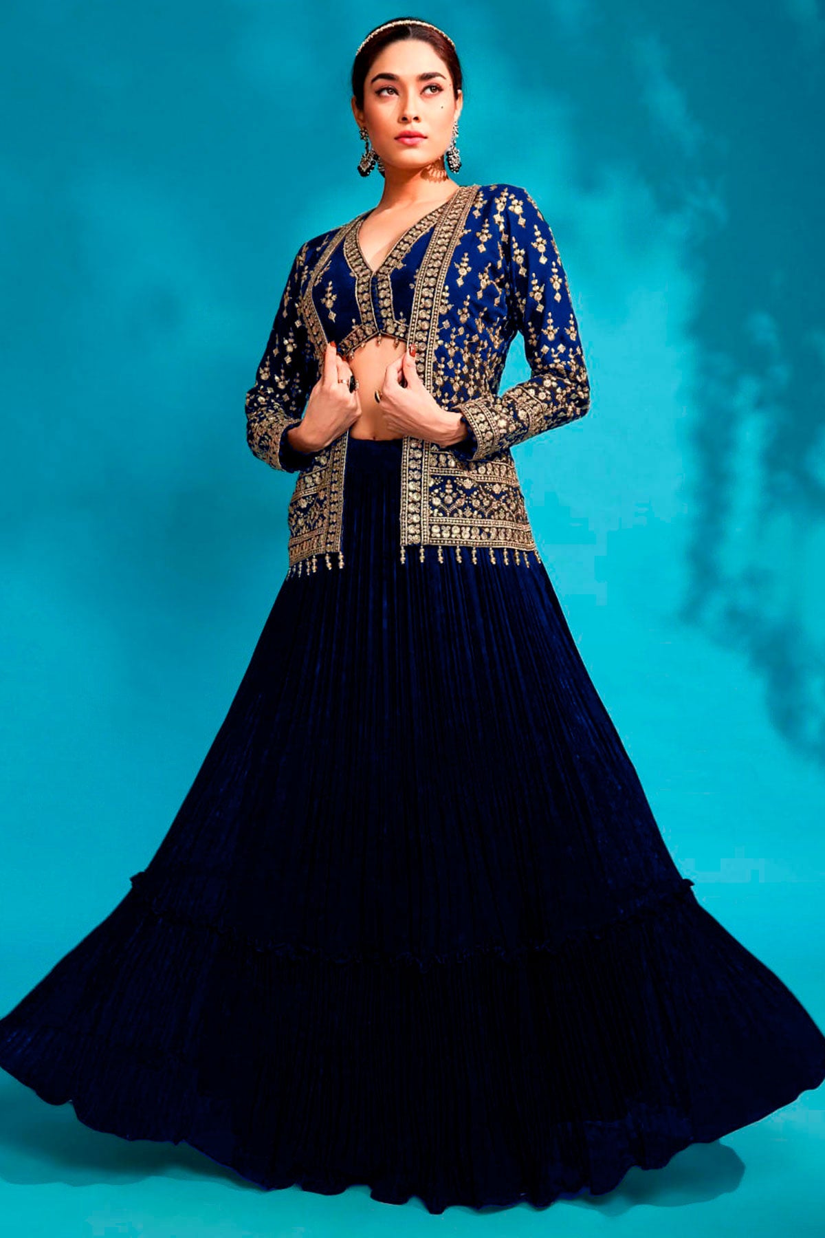 Blue Georgette Zari and Sequins Embroidered 4-Piece Lehenga Set