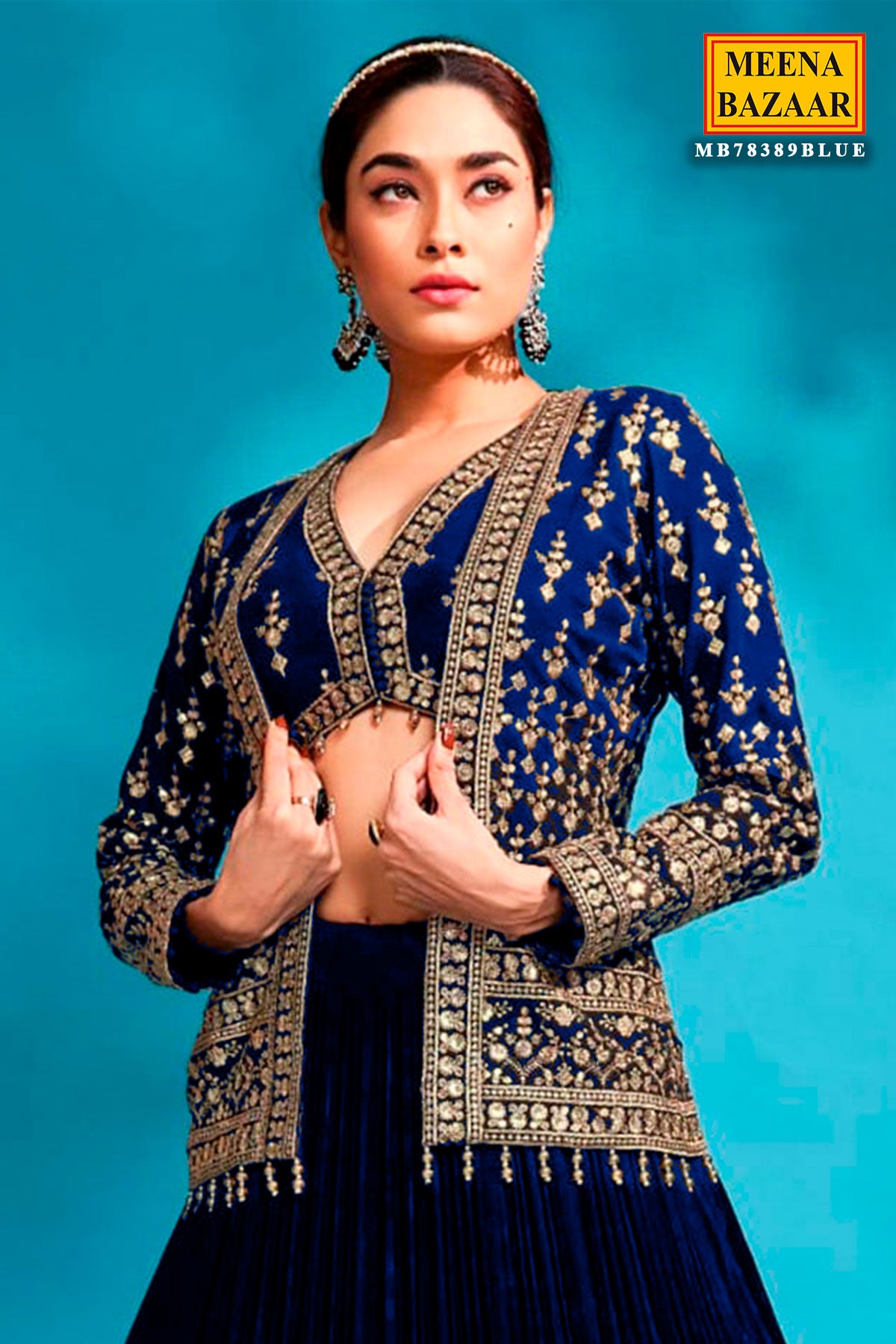 Blue Georgette Zari and Sequins Embroidered 4-Piece Lehenga Set