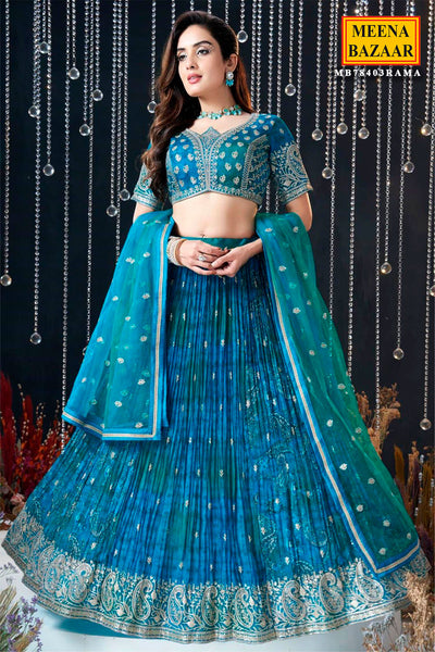 Rama Art Silk Sequins And Zari Embroidered Digital Print Crop Top Lehenga