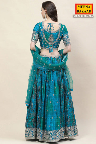 Rama Art Silk Sequins And Zari Embroidered Digital Print Crop Top Lehenga