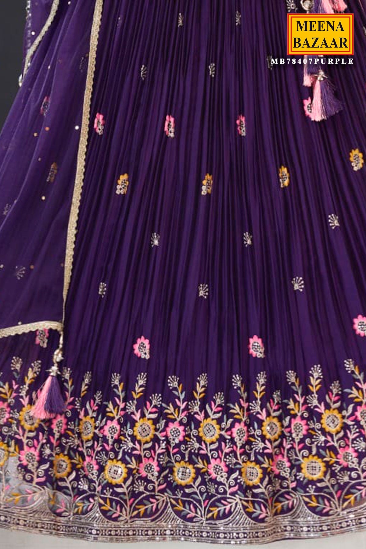 Purple Georgette Sequins, Cut-dana Embroidered Lehenga