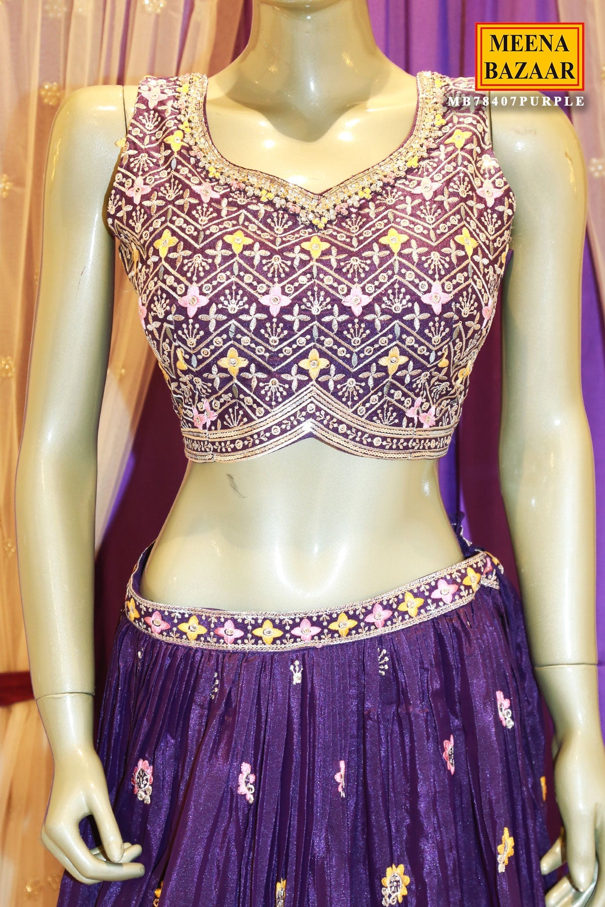 Purple Georgette Sequins, Cut-dana Embroidered Lehenga