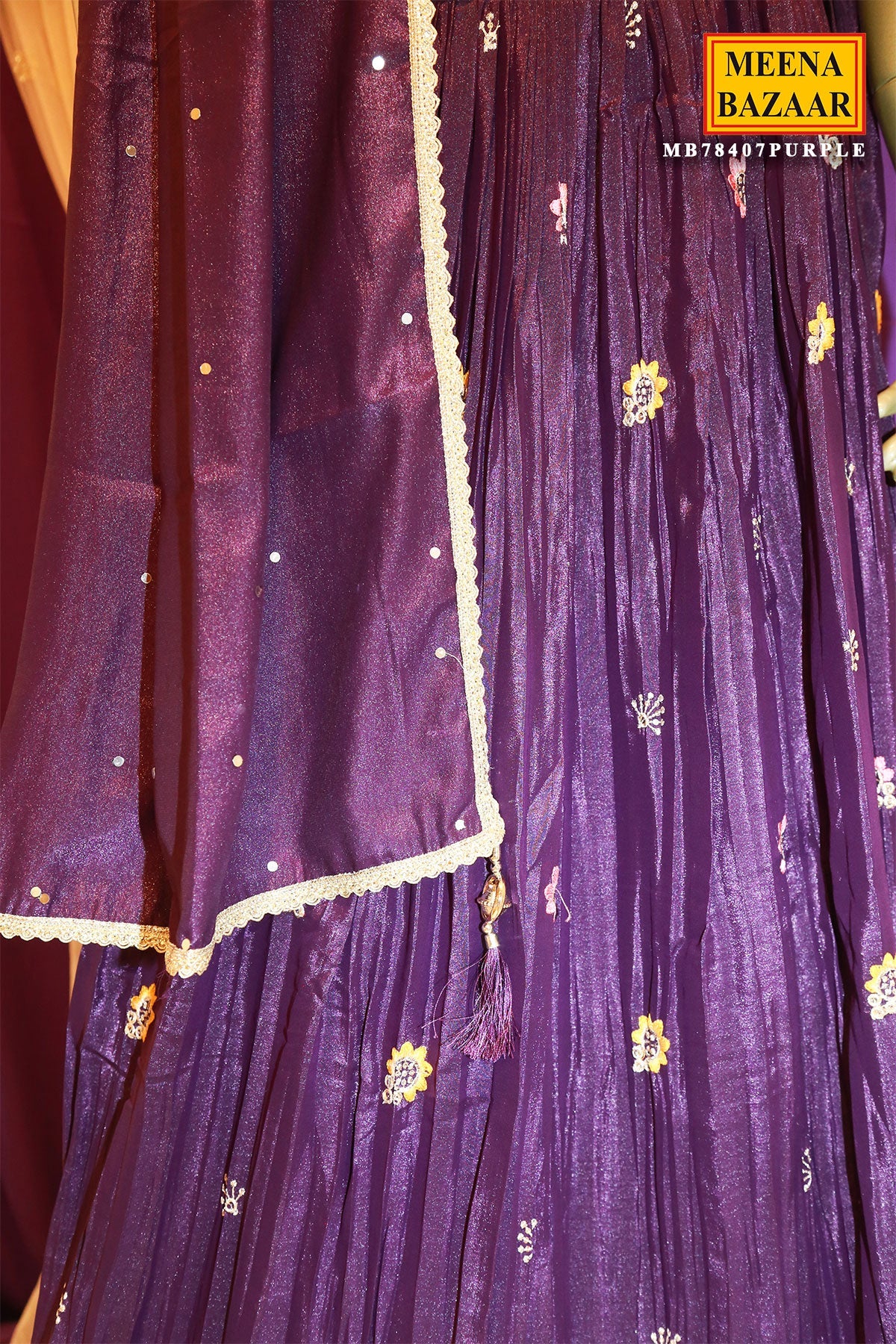 Purple Georgette Sequins, Cut-dana Embroidered Lehenga