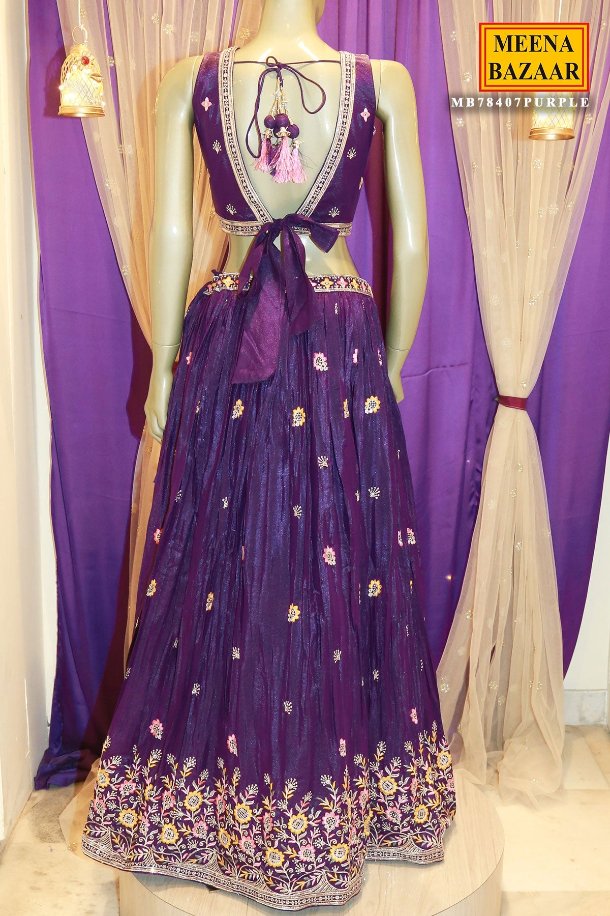 Purple Georgette Sequins, Cut-dana Embroidered Lehenga