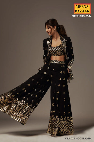 Black Georgette Sequin Embroidered Sharara Set